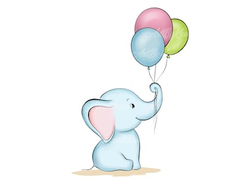 Elephant Clipart, Elephant, Balloons PNG, Digital Download