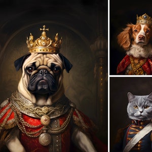 Custom Pet Portrait, Digital File Pet Royal Portrait, Royal Cat Portrait, Dog Royal Portrait As Gift For Pet Lover, DIGITAL DOWNLOAD
