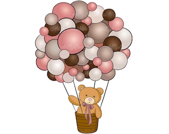 Teddy Bear Air Balloon Clipart: SVG, PNG (Digital Download)