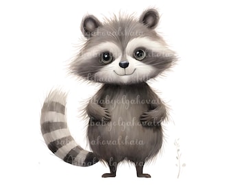 Joli raton laveur PNG, aquarelle raton laveur Clip art, téléchargement numérique