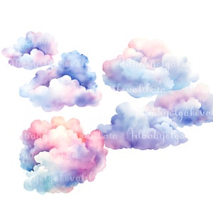 Clouds PNG, Watercolor Clouds Clipart, Digital Download