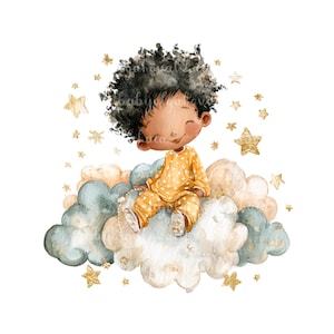 African American Boy PNG, Watercolor Baby Clipart, Baby Shower, Digital Download