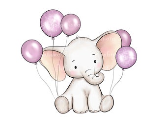 Elefante Clipart, Elefante, Globos PNG, Baby Shower Girl, Descarga digital