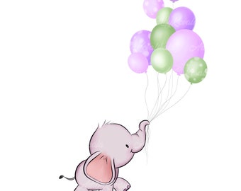 Elephant Clipart, Elephant, Balloons PNG, Digital Download