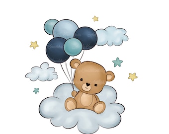 Teddy Bear Clipart, Cute Teddy Bear PNG, Baby Shower Clipart, Digital Download