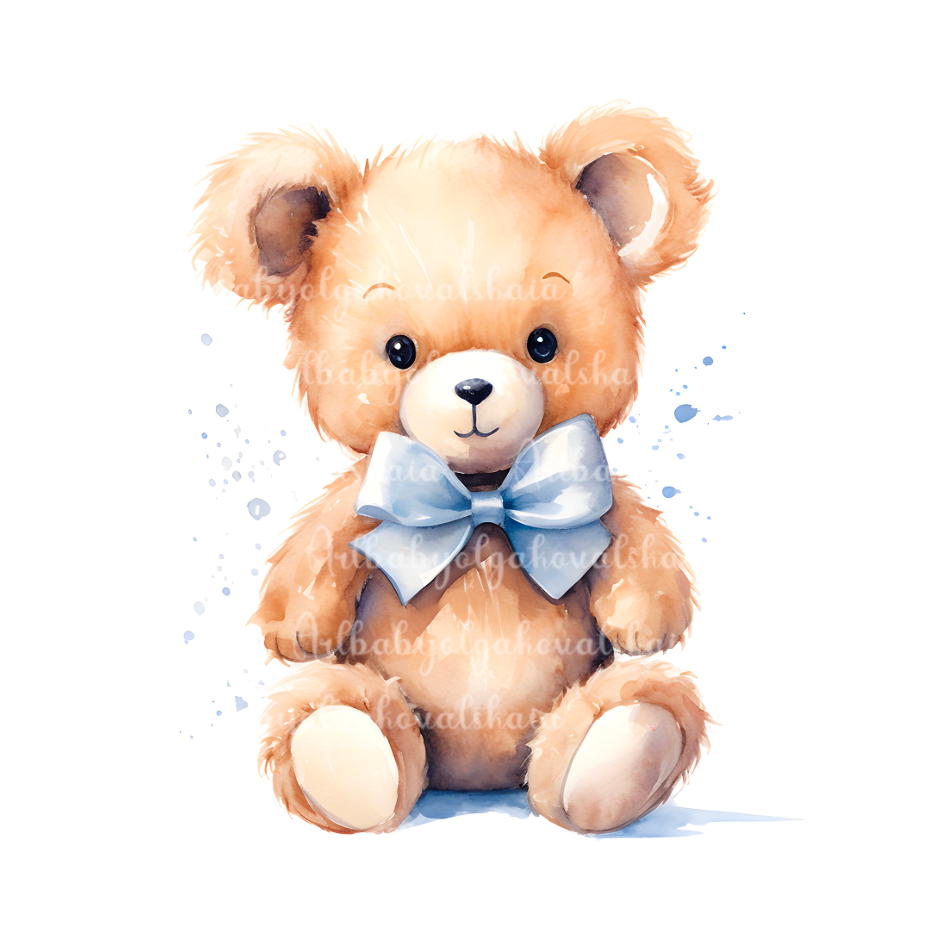 Watercolor Teddy Bear Clipart, Cute Bear PNG, Baby Shower Clipart ...