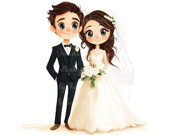 Bride and Groom Clipart, Wedding PNG, Digital Download