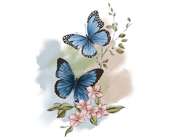 Vlinder clipart, aquarel vlinders, bloemen PNG, digitale download