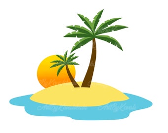 Palm Tree Island Sunset Clipart (PNG Digital Download)