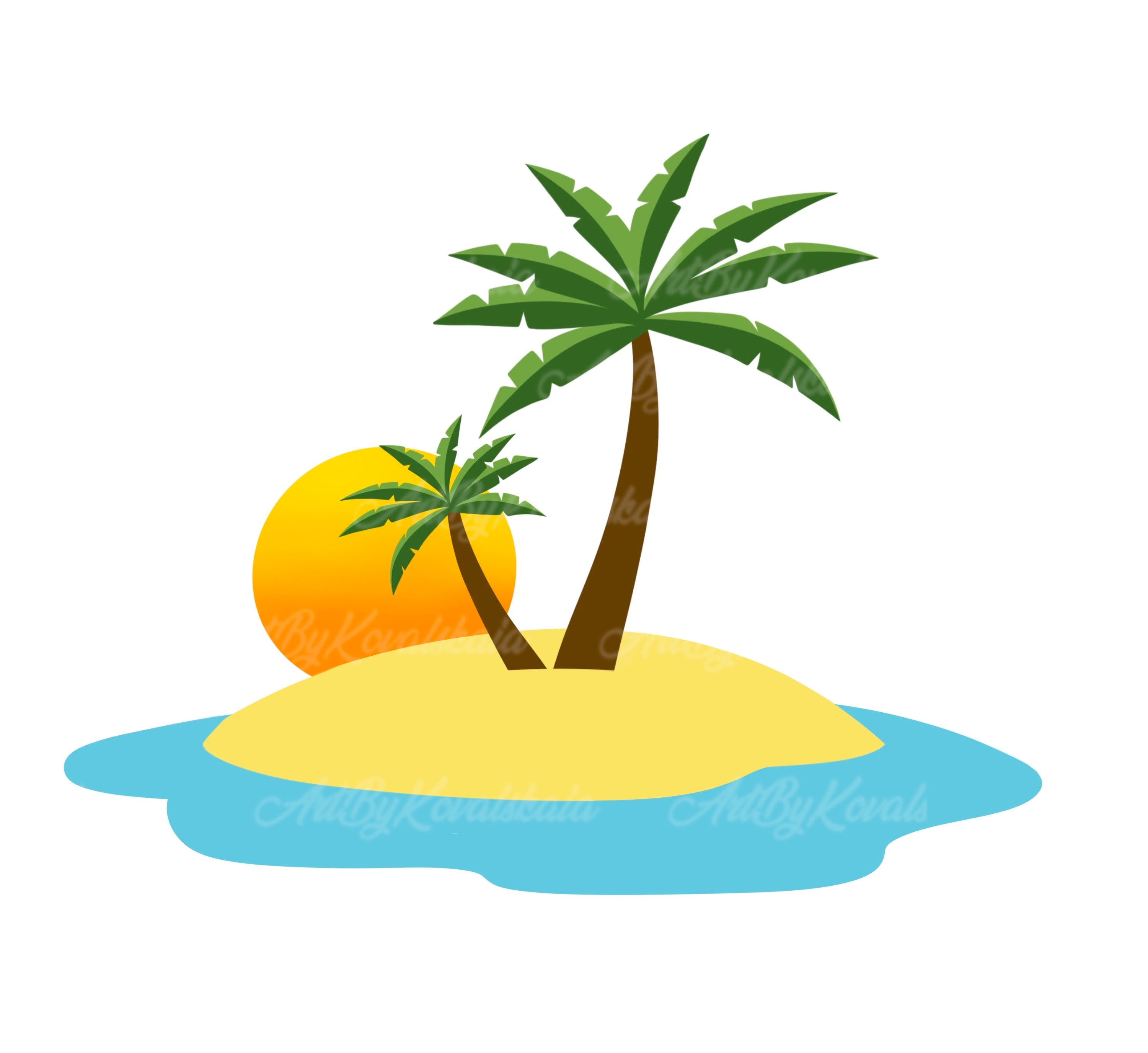 Palm Tree Clipart, Palm Tree PNG, Sunset, Island Clipart, Digital