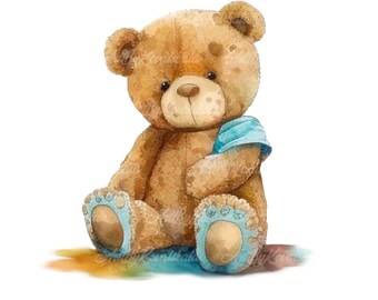 Watercolor Teddy Bear Clipart: Baby Shower PNG (Digital Download)
