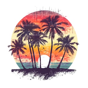 ヤシの木のクリップアート、ヤシの木の PNG、夕日、デジタルダウンロード