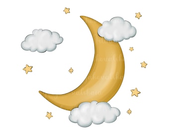 Nubes, luna y estrellas PNG, imágenes prediseñadas de nubes, descarga digital