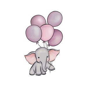 Elephant Clipart, Elephant, Pink Balloons PNG, Baby Shower Girl, Digital Download