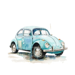 Imágenes Prediseñadas de coche, acuarela azul coche PNG, descarga digital