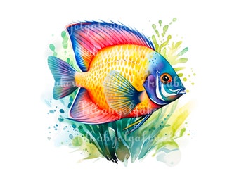 Watercolor Fish Clipart, Tropical Fish PNG, Digital Download