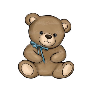 Teddy Bear Clipart, Cute Bear PNG, Baby Shower Boy, Digital Download