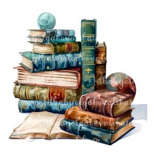 Books PNG, Watercolor Book Clipart, Digital Download