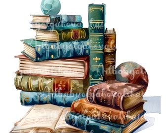 Books PNG, Watercolor Book Clipart, Digital Download