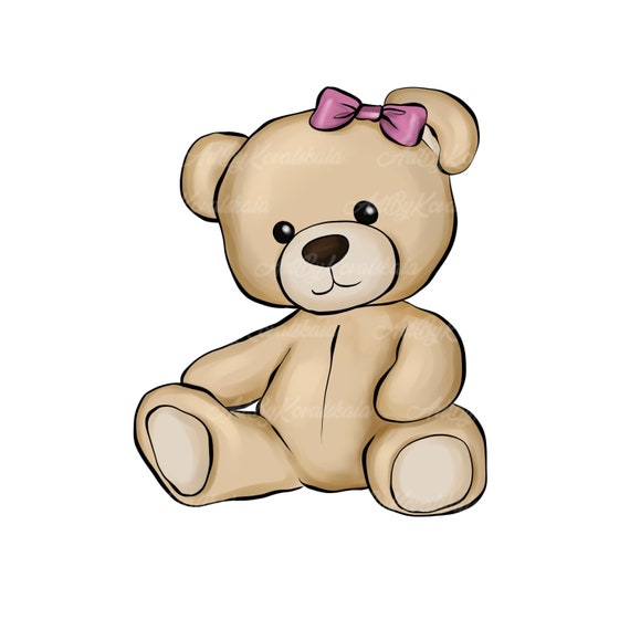 Teddy Bear Clipart, Cute Teddy Bear PNG, Baby Shower Girl, Digital