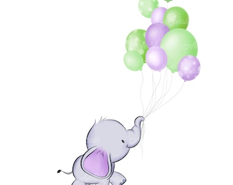 Elephant Clipart, Elephant, Balloons PNG, Digital Download