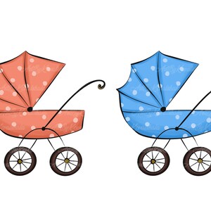 Baby Carriage Clipart, Baby Carriage PNG, Baby Shower Clipart, Gender Reveal, Digital Download