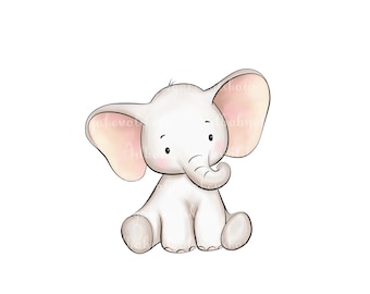Elephant Clipart, Cute Elephant PNG, Digital Download