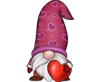 Valentine Gnome PNG, Gnome Clipart, Valentines Day Clipart, Digital Download