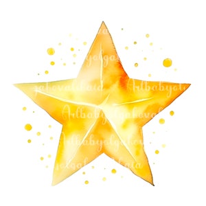 Star Clipart, Watercolor Star PNG, Digital Download