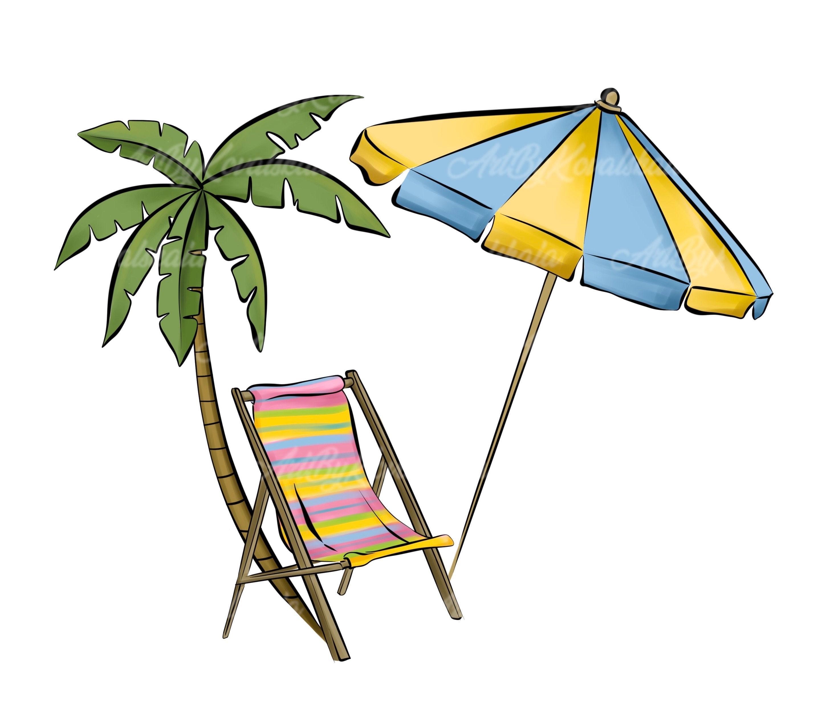 Summer Clipart PNG, Vacation Clip Art, Palm Tree, Beach, Digital ...