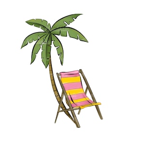 Zomer clipart PNG, vakantie illustraties, palmboom, strand, digitale download