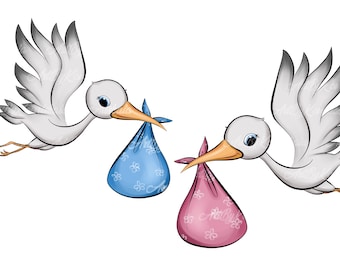 Stork Clipart, Stork PNG, Baby Shower Clipart, Digital Download