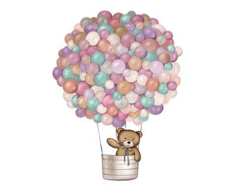 Teddy Bear Clipart, Air Balloon PNG, Baby Shower Clipart, Digital Download