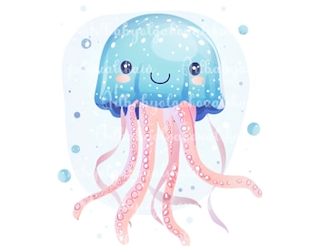 Jellyfish Clip art, Cute Jellyfish PNG, Digital Download