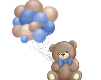 Teddy Bear with Balloons PNG Clipart: Baby Shower (Digital Download)