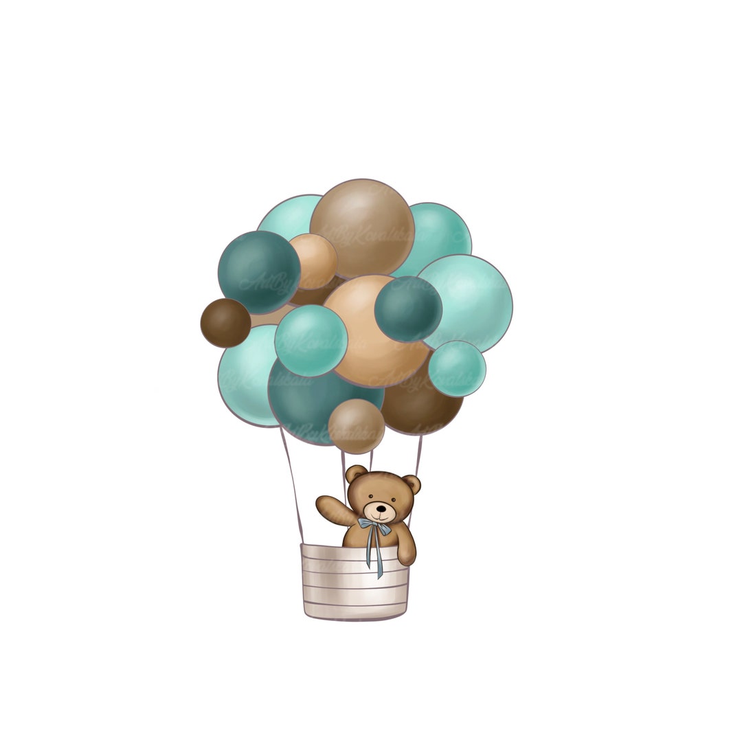 Teddy Bear Clipart, Air Balloon PNG, Baby Shower Boy, Digital Download ...