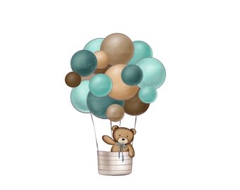 Teddy Bear Clipart, Air Balloon PNG, Baby Shower Boy, Digital Download