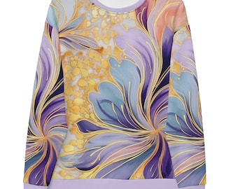 Purple Floral Sweatshirt Unisex, Botanical Flower Print Crewneck, Cozy Aesthetic Sweater, Cottagecore Style Gift for Her or Him