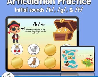 Pirate Treasure Hunt Speech Therapy Game | Boom Cards for Articulation Practice /k/, /g/, /f/ Sounds | Digital Speech Therapy Activities