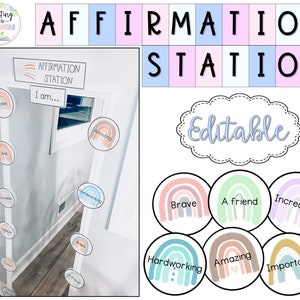 Rainbow Affirmation Station | Positive Mirror Display | Editable | Printable Classroom Bulletin Board Display
