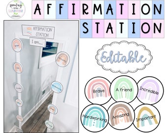 Rainbow Affirmation Station | Positive Mirror Display | Editable | Printable Classroom Bulletin Board Display
