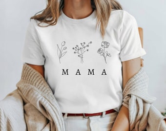 Floral Mama Shirt, Mother’s Day Gift, Mom Shirt With Simple Flowers, Flower Sketch Mama Tee, Classic Womens Crewneck T-shirt