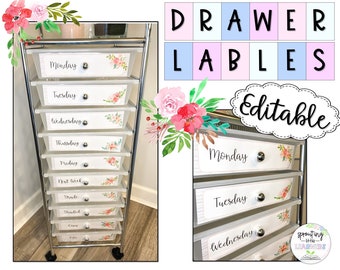 Floral Teacher Rolling Cart Labels | Trolley Labels | Utility Cart Labels | Farmhouse Classroom Décor | Editable