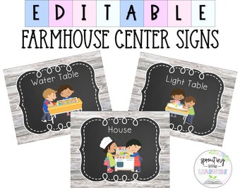 Farmhouse Classroom Center Signs | Preschool Centers | Daycare | Printable & Editable | Blank Template