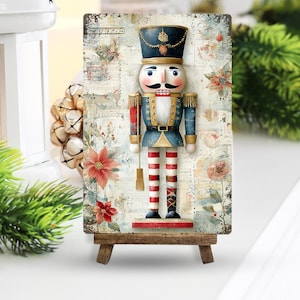 Christmas Nutcracker Wood Sign with Easel, Nutcracker Tiered Tray Decor, Christmas Shelf Sitter Decoration, Holiday Gift