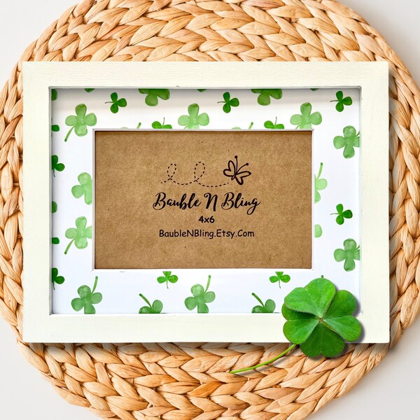 St Patrick's Day Picture Frame,  4 Leaf Clover Photo Frame, 4x6 Shamrock Frame, St Patricks Day Decor, St Patrick's Day Gift