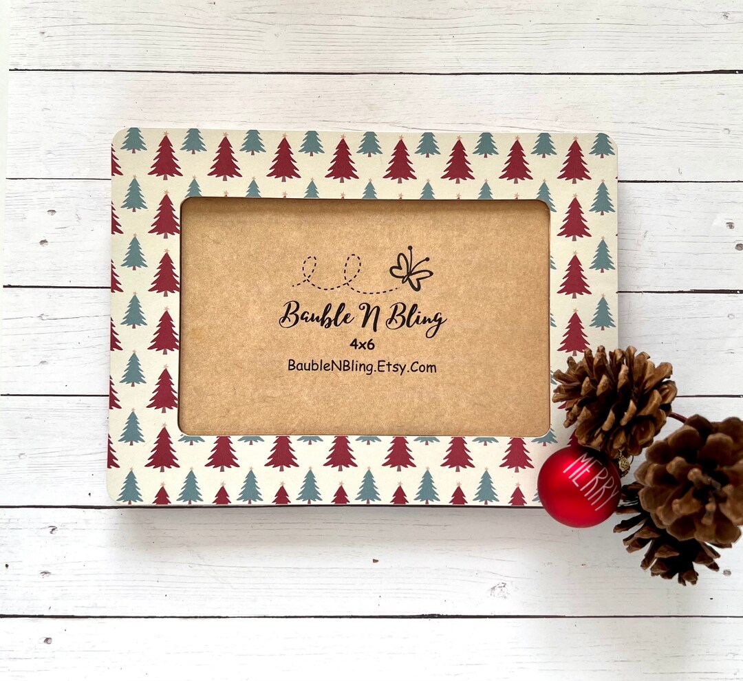 Christmas Tree Picture Frame, Burgandy and Teal 4x6 Christmas Tree