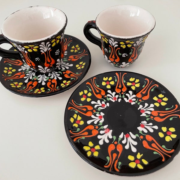 Espresso Ceramic Coffee Cups And Saucers Set, Traditional Coffee Cup Set, Macchiato Cup, Pottery Espresso Cup Set