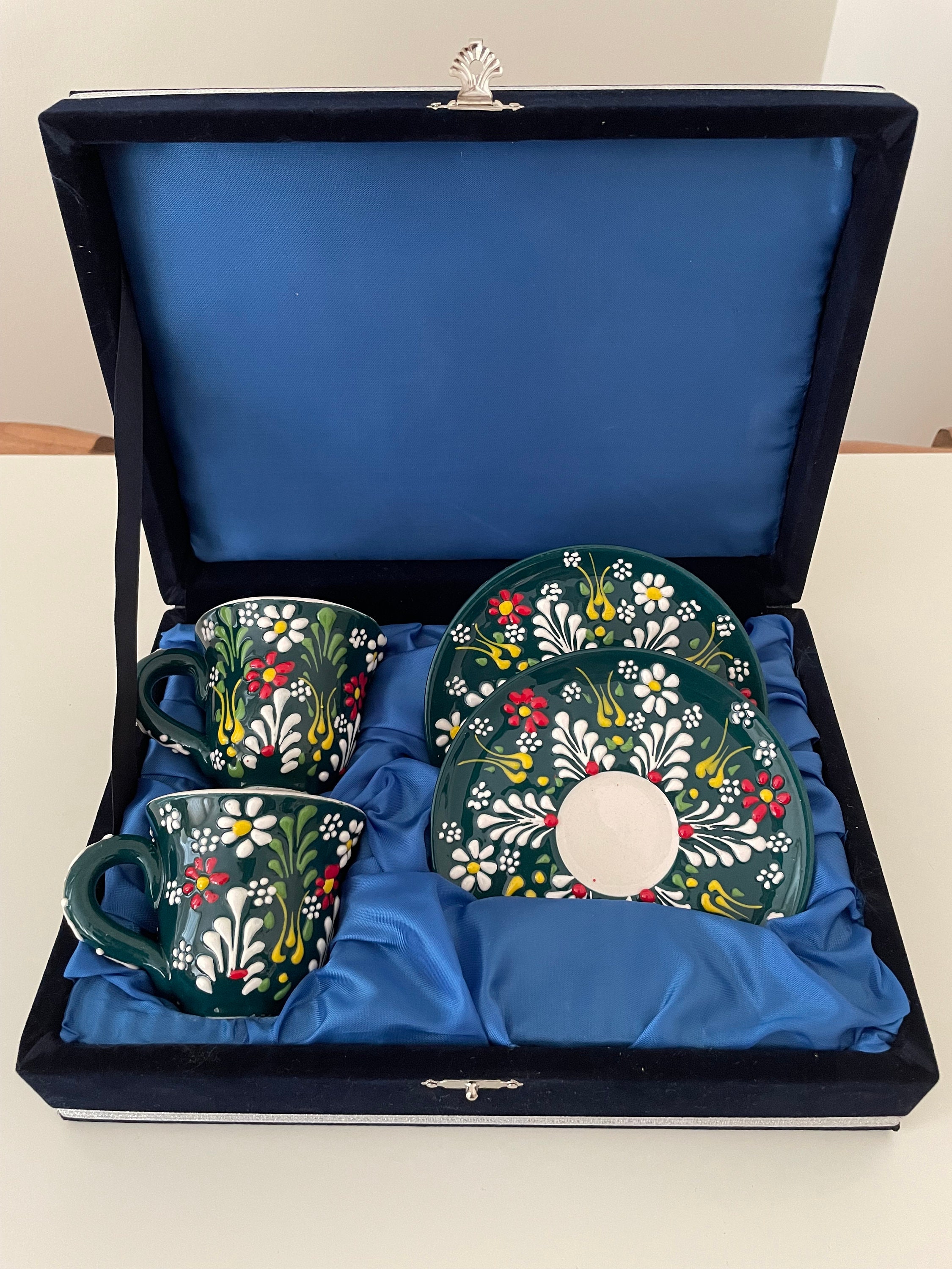 Espresso Ceramic Coffee Cups and Saucers Set Traditional Etsy