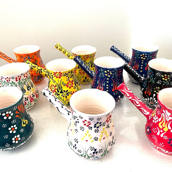 Ceramic Turkish Coffee Pot, Unique Gift For Her, Oriental Kitchen Decor, Boho Console Decor, Hand-Painted Ceramic Turkish Coffee Pot